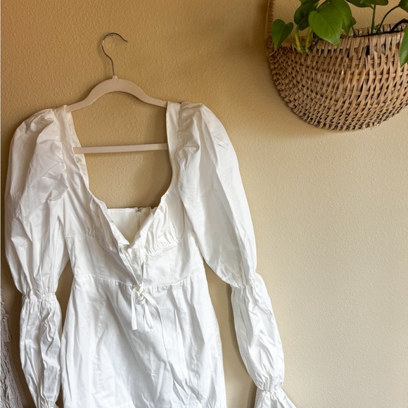 House of CB White Puff-Sleeve Tie-Front Mini Dress - Picture 2 of 5